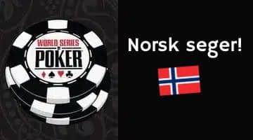 WSOP logga, norsk flagga och texten "norsk seger"