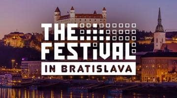 Logga för The Festival Bratislava med stadsbild över Bratislava i bakgrunden.