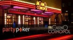 Bild på Casino Cosmopol och loggorna för PartyPoker och Casino Cosmopol.