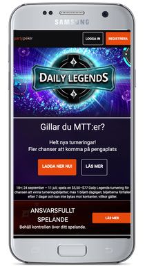 Visar hur PartyPoker ser ut i mobilen