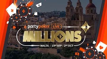 Logga PartyPoker Millions live + datum för 2023 års festival