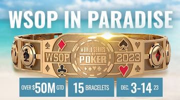 Bild på guldarmband och information om WSOP Paradise