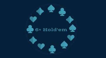 Bild där texten 6+ Hold'em är omringad av kortsymbolerna ruter, klöver, hjärter och spader.