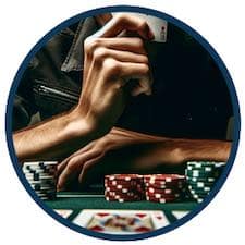 En spelare vid ett pokerbord som bluffar
