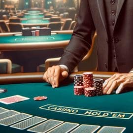 Dealer vid ett bord där Casino Hold'em spelas