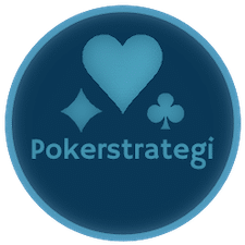 Rund skylt med texten pokerstrategi med symboler för hjärter, ruter och klöver.