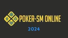 Mörkgrå bakgrund med loggan för poker-SM online. Under loggan står årtalet 2024.
