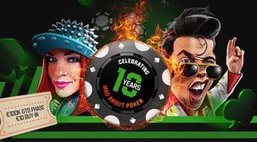 Banner för unibet pokers 10-årsfirande.