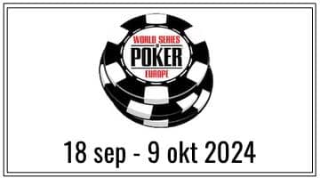 Bild på loggan för WSOPE samt information om att WSOPE spelas mellan den 18 sep - 9 okt 2024