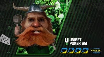 Banner för unibets kval till live-SM. I bilden syns en viking och loggorna för unibet och Svenska Pokerförbundet.