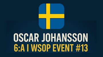 Bild på en svensk flagga. Under flaggan står det "Oscar Johansson 6:a i WSOP Event #13"