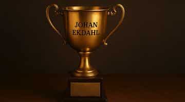 Guldpokal med namnet Johan Ekdahl ingraverat. Bilden ska symbolisera att Johan Ekdahl vann Main Event i poker-SM.