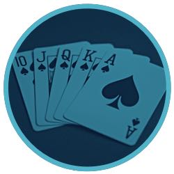 En bild i blåa toner som visar en royal flush I spelet Chicago