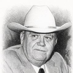 Teckning av Benny Binion, grundaren av WSOP och Poker Hall of Fame.