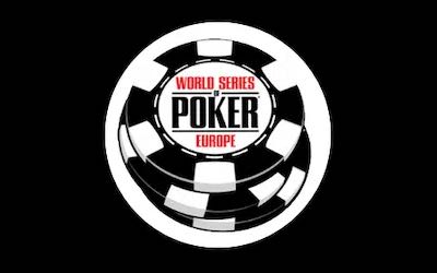 Loggan för WSOPE mot svart bakgrund.