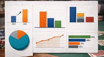 En bild med grafer och diagram som ska illustrera rapporten "Allmänheten om spel 2025"