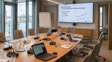 Bild på ett konferensrum som ska illustrera att Finansdepartementet och Pokerförbundet haft ett möte.