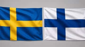 Sveriges och Finlands flaggor sida vid sida mot grå bakgrund. Bilden ska symbolisera landskampen mellan Sverige och Finland.